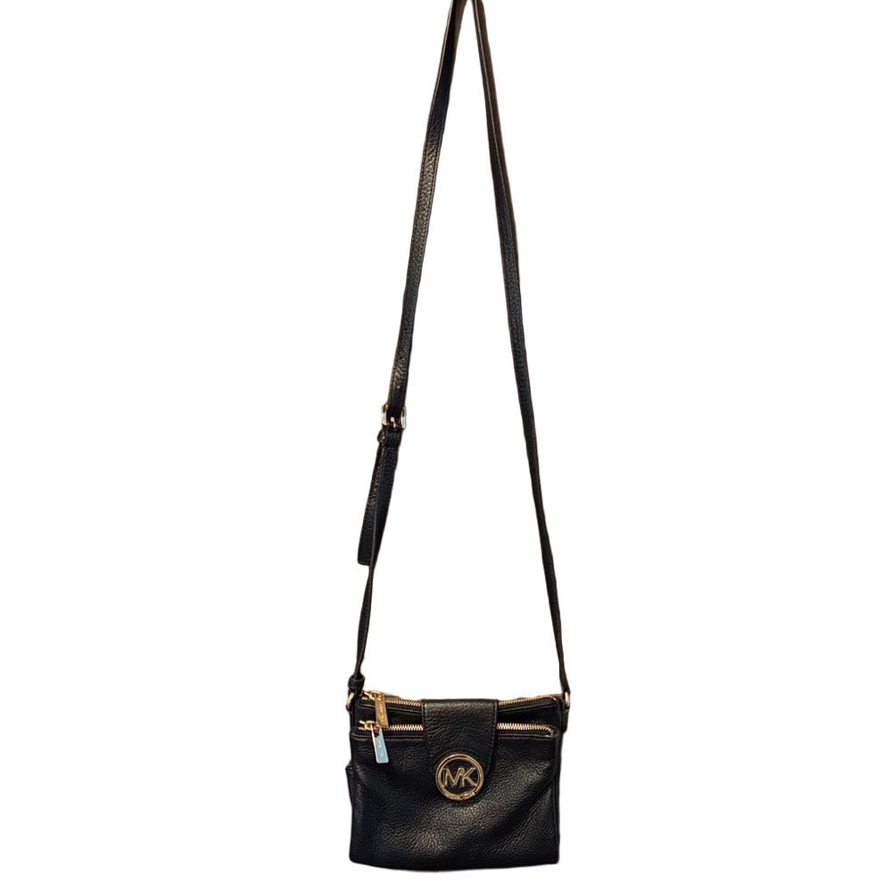 Michael Kors Fulton Black Pebble Leather Crossbody Over the Shoulder Bag